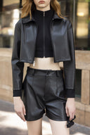Blouson court motard en simili cuir