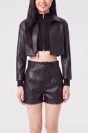 Blouson court motard en simili cuir