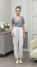 Crop top côtelé à col V